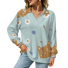 Charger l'image dans la galerie, V-neck Sweater Cat，egg，candy
