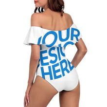 Charger l'image dans la galerie, Maillot de bain 1 pièce pour femme à volants et OFF SHOULDER 294328 personnalisé avec photo texte prénom (conception une image)
