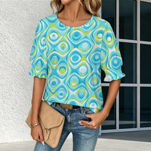 Charger l'image dans la galerie, Sleeveless T-shirt with A Cut-out Design Aqua Blue, Swirling, Abstract
