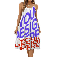 Charger l&#39;image dans la galerie, Robe jupe ample à bretelles spaghetti réglables KQ pour femme personnalisée avec prénom motif texte (conception multi-images)
