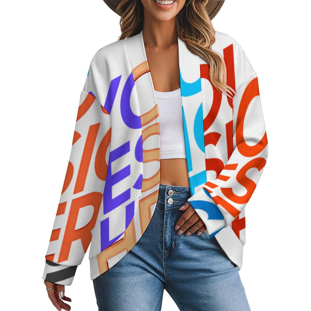 Cardigan femme à larges épaules tombantes et manches longues LM561 personnalisée avec prénom motif texte (conception multi-images)