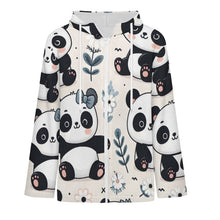 Charger l'image dans la galerie, Fleece Jacket with Hood Panda, White Flower
