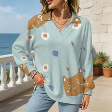 Charger l'image dans la galerie, V-neck Sweater Cat，egg，candy
