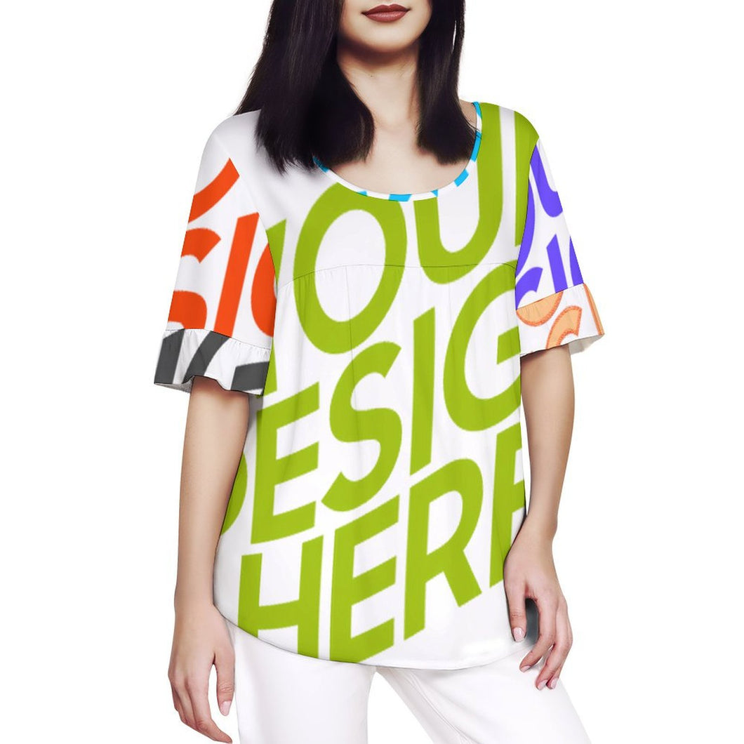 T-shirt col rond femme avec manches en feuille de lotus NT104 personnalisée avec prénom motif texte (conception multi-images)