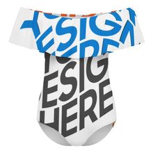 Charger l'image dans la galerie, Maillot de bain 1 pièce pour femme à volants et OFF SHOULDER 294328 personnalisé avec photo texte prénom (conception multi-images)
