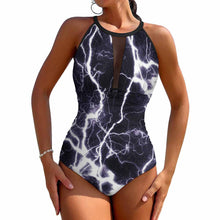 Charger l&#39;image dans la galerie, 2024 NOUVEAU maillot de bain une pièce pour femme SDS2001 en maille unie patchwork maillot de bain moulant féminin personnalisé avec photo texte prénom (conception une image)
