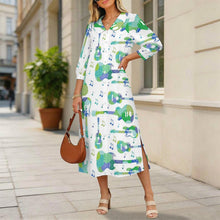 Charger l'image dans la galerie, Collar Shirt Long Skirt Guitar, Music, Notes, Green
