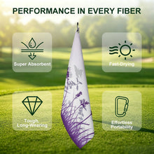 Charger l'image dans la galerie, Golf Towel with Hanging Loop Purple, Butterfly, Reed Style 41x61cm
