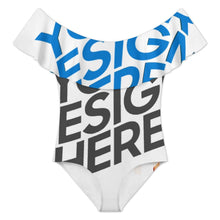 Charger l'image dans la galerie, Maillot de bain 1 pièce pour femme à volants et OFF SHOULDER 294328 personnalisé avec photo texte prénom (conception multi-images)
