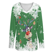 Charger l'image dans la galerie, T-Shirt Oversize Col Double V Femme | Manche Longue Imprimé
