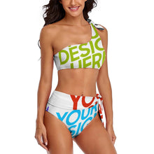 Charger l&#39;image dans la galerie, Ensemble bikini bustier BK2119 pour femme en forme d&#39;épaule unique personnalisée avec prénom motif texte (conception multi-images)
