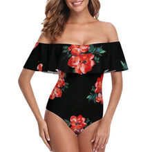 Charger l'image dans la galerie, Maillot de bain 1 pièce pour femme à volants et OFF SHOULDER 294328 personnalisé avec photo texte prénom (conception une image)
