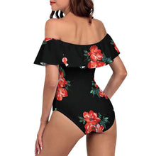 Charger l'image dans la galerie, Maillot de bain 1 pièce pour femme à volants et OFF SHOULDER 294328 personnalisé avec photo texte prénom (conception une image)
