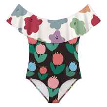 Charger l'image dans la galerie, Maillot de bain 1 pièce pour femme à volants et OFF SHOULDER 294328 personnalisé avec photo texte prénom (conception multi-images)
