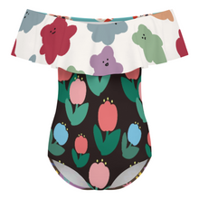 Charger l'image dans la galerie, Maillot de bain 1 pièce pour femme à volants et OFF SHOULDER 294328 personnalisé avec photo texte prénom (conception multi-images)

