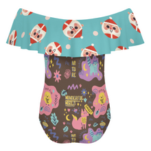 Charger l'image dans la galerie, Maillot de bain 1 pièce pour femme à volants et OFF SHOULDER 294328 personnalisé avec photo texte prénom (conception multi-images)
