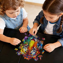 Charger l'image dans la galerie, Puzzle en bois irrégulier en forme de tête de tigre personnalisé avec photo texte prénom
