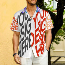 Charger l&#39;image dans la galerie, Chemise plissée homme manches courtes coupe décontractée LM005 personnalisée avec prénom motif texte (conception multi-images)
