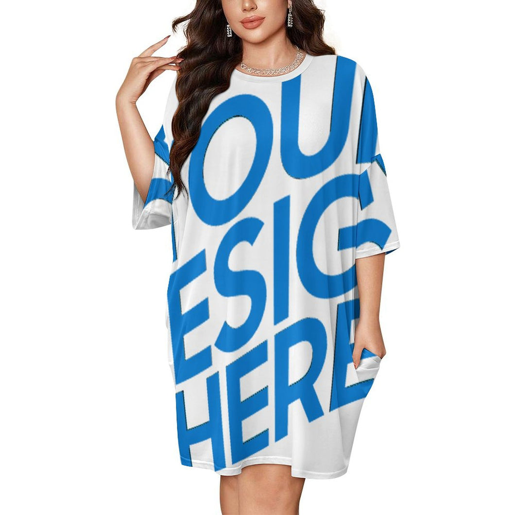Chemise de nuit ample grande taille en soie glacée pour femme manches courtes LM475 personnalisé avec photo texte prénom (conception une image)