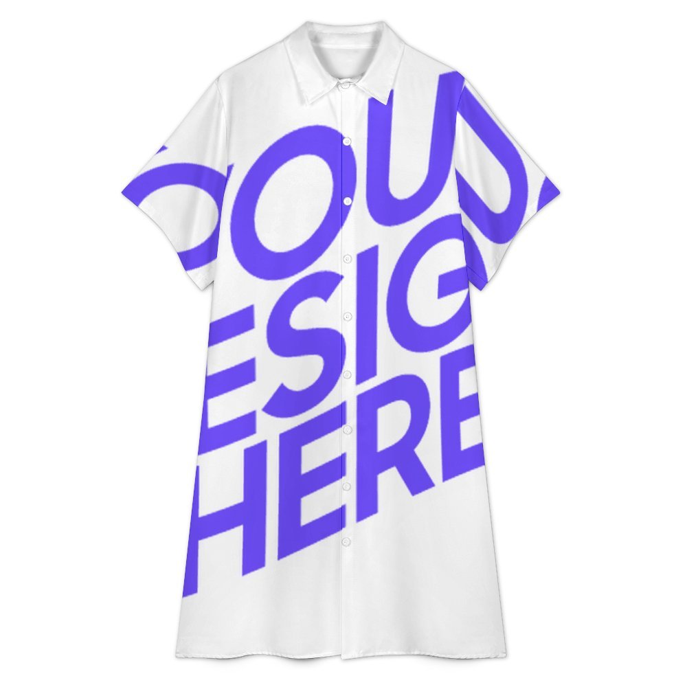 Robe chemise mi-longue à revers femme B15Q personnalisé avec photo texte prénom (conception une image)