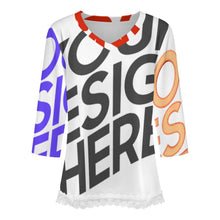 Charger l'image dans la galerie, T-shirt à manches courtes et col en V orné de dentelle femme SDS2513 personnalisé avec photo texte logo (conception d'images multiples)
