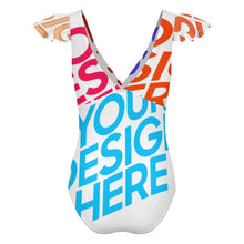 Charger l'image dans la galerie, Maillot de bain 1 pièce pour femme 294340 Personnalisé à Volants avec photo logo motif texte (conception multi-images)

