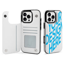 Charger l&#39;image dans la galerie, Étui de protection en cuir TPU pour iPhone 16 avec fonction support pour étui pliable personnalisée avec prénom motif texte
