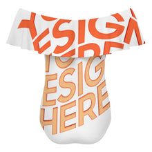 Charger l'image dans la galerie, Maillot de bain 1 pièce pour femme à volants et OFF SHOULDER 294328 personnalisé avec photo texte prénom (conception multi-images)
