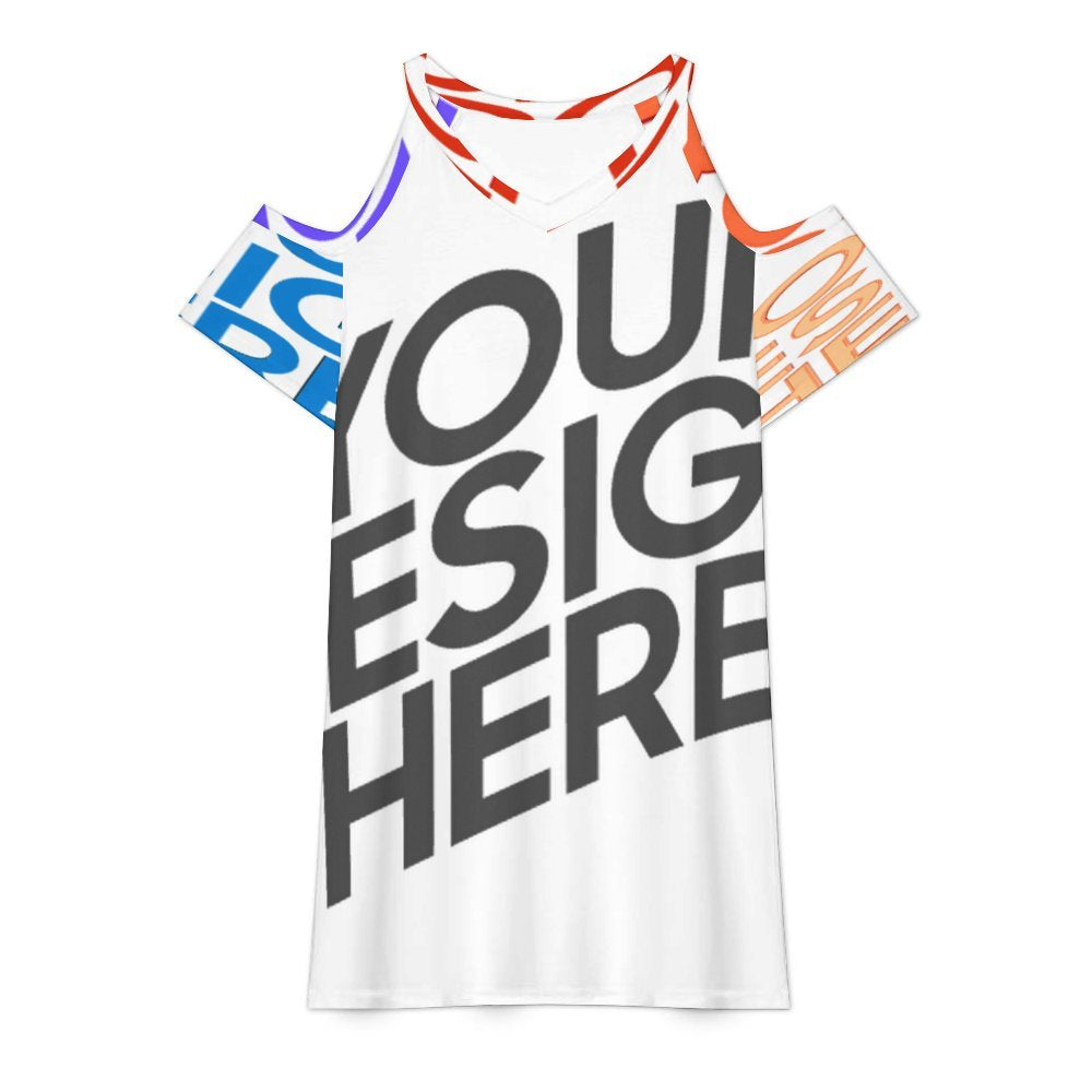 Robe t-shirt femme col V ANQ avec DÉCOUPE sur la manche personnalisée avec prénom motif texte (conception multi-images)