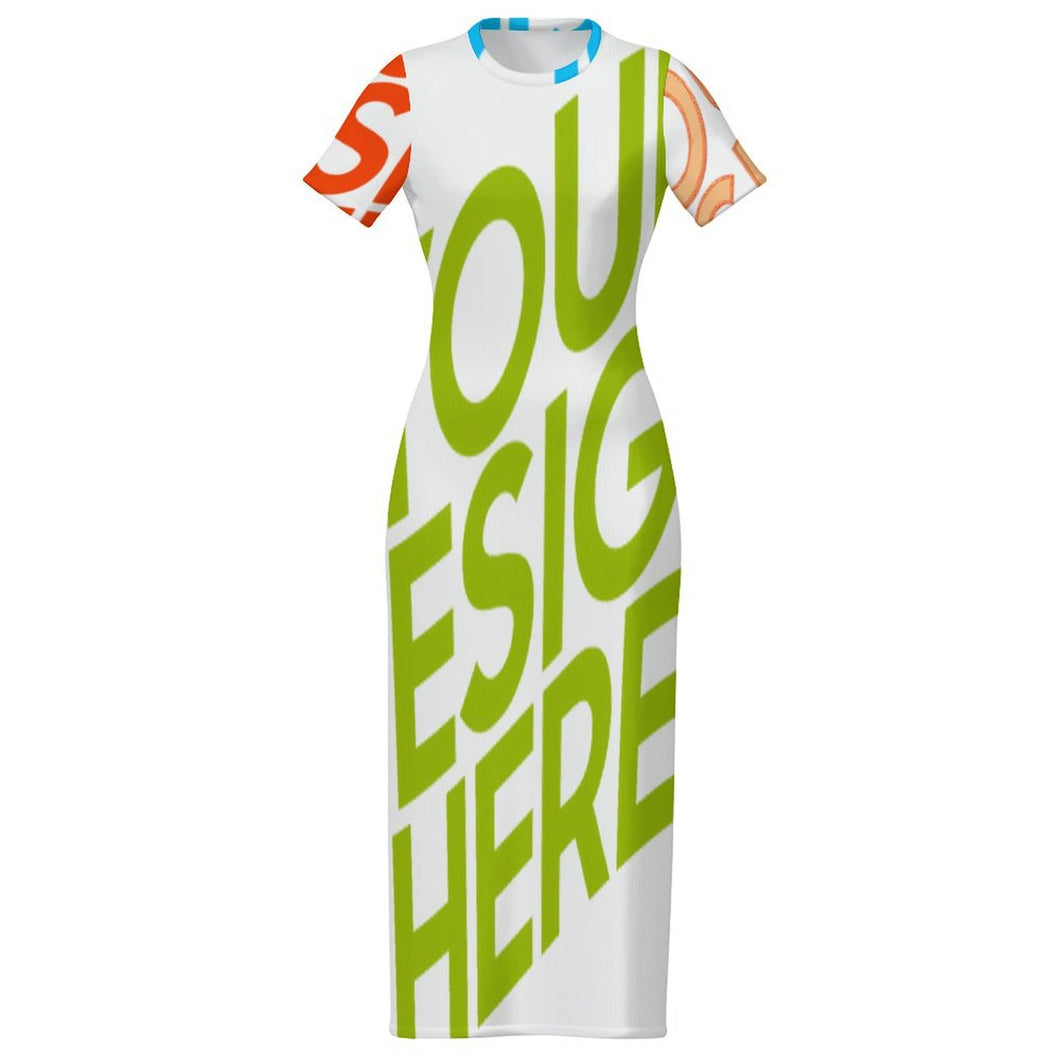 Robe midi slim à manches courtes pour femme RRDCQ personnalisée avec prénom motif texte (conception multi-images)
