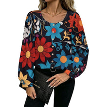 Charger l'image dans la galerie, Long-sleeved Button-up Shirt Flowers, Totems, Retro

