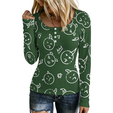 Charger l'image dans la galerie, Button-up Long-sleeved Sweater Fun, Dark Green, Monsters
