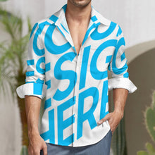 Charger l&#39;image dans la galerie, Chemise décontractée à manches longues pour homme LS en imitation lin avec poche personnalisé avec photo texte prénom (conception une image)
