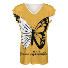 Charger l'image dans la galerie, T-Shirt V-Neck Femme Personnalisable Anti-UV | Manches Volantées
