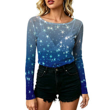 Charger l'image dans la galerie, Big Round Neck Long Sleeved Shirt Stars, Blue, Gradients
