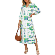 Charger l'image dans la galerie, Collar Shirt Long Skirt Guitar, Music, Notes, Green

