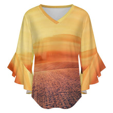 Charger l&#39;image dans la galerie, Blouse Femme à Volants Personnalisable | Haut Col V Manches Évasées
