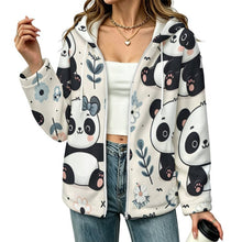Charger l'image dans la galerie, Fleece Jacket with Hood Panda, White Flower

