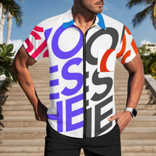 Charger l'image dans la galerie, Chemise à manches courtes zippée LM816 pour homme personnalisée avec texte photo logo motif (conception multi-images)
