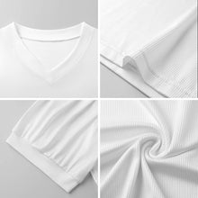 Charger l'image dans la galerie, T-shirt Femme Col V à Manches Bouffantes en Maille Petit Côtelé avec Impression Personnalisée
