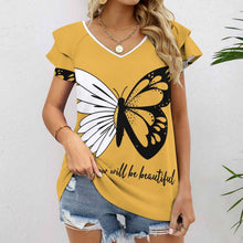 Charger l'image dans la galerie, T-Shirt V-Neck Femme Personnalisable Anti-UV | Manches Volantées
