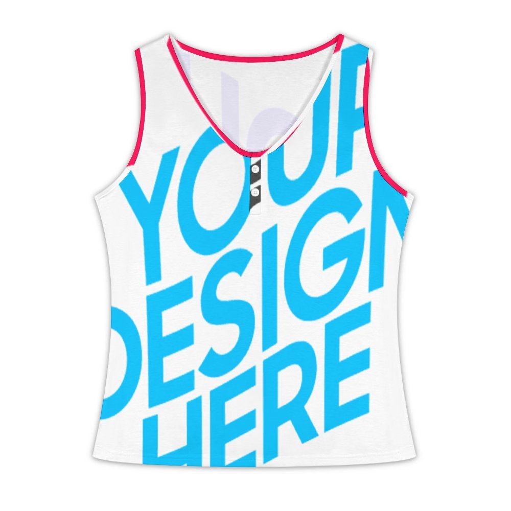 Débardeur boutonné à col en V pour femme ZBX personnalisée avec prénom motif texte (conception multi-images)