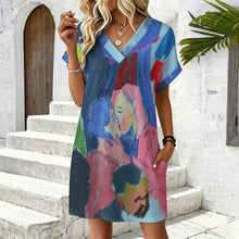 Charger l'image dans la galerie, Robe Casual Femme Col V Manches à Revers — Personnalisable par Impression
