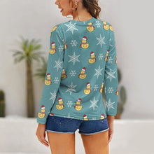 Charger l'image dans la galerie, Women's Long Sleeve Shirt Merry Christmas Santa Duck Snowflake Blue
