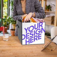 Charger l'image dans la galerie, Boîte de rangement pliable en bois en tissu personnalisée avec photo texte motif logo

