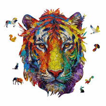 Charger l'image dans la galerie, Puzzle en bois irrégulier en forme de tête de tigre personnalisé avec photo texte prénom

