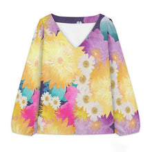 Charger l'image dans la galerie, V-neck Lantern Long-sleeved Top Bright Flowers
