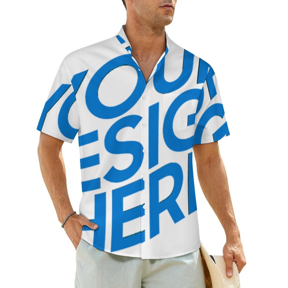 Chemise homme boutonnée à manches courtes et col montant coupe classique LM058 avec poche personnalisée avec prénom motif texte