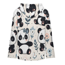 Charger l'image dans la galerie, Fleece Jacket with Hood Panda, White Flower
