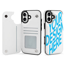 Charger l&#39;image dans la galerie, Étui de protection en cuir TPU pour iPhone 16 avec fonction support pour étui pliable personnalisée avec prénom motif texte
